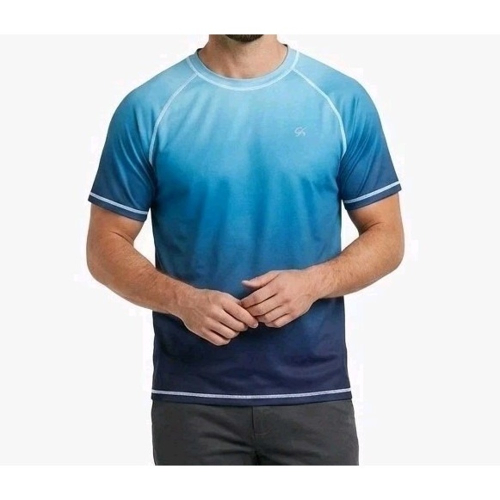 Swim Shirt Short Sleeve Men's Quick Dry Running Upf50+sun Top Blue Size XL